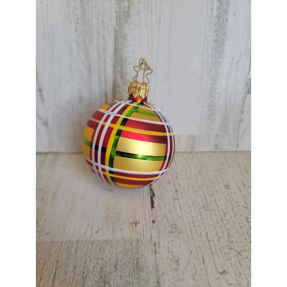 German Lauschaer Glaskugelhaus plaid vintage glass ball ornament Xmas